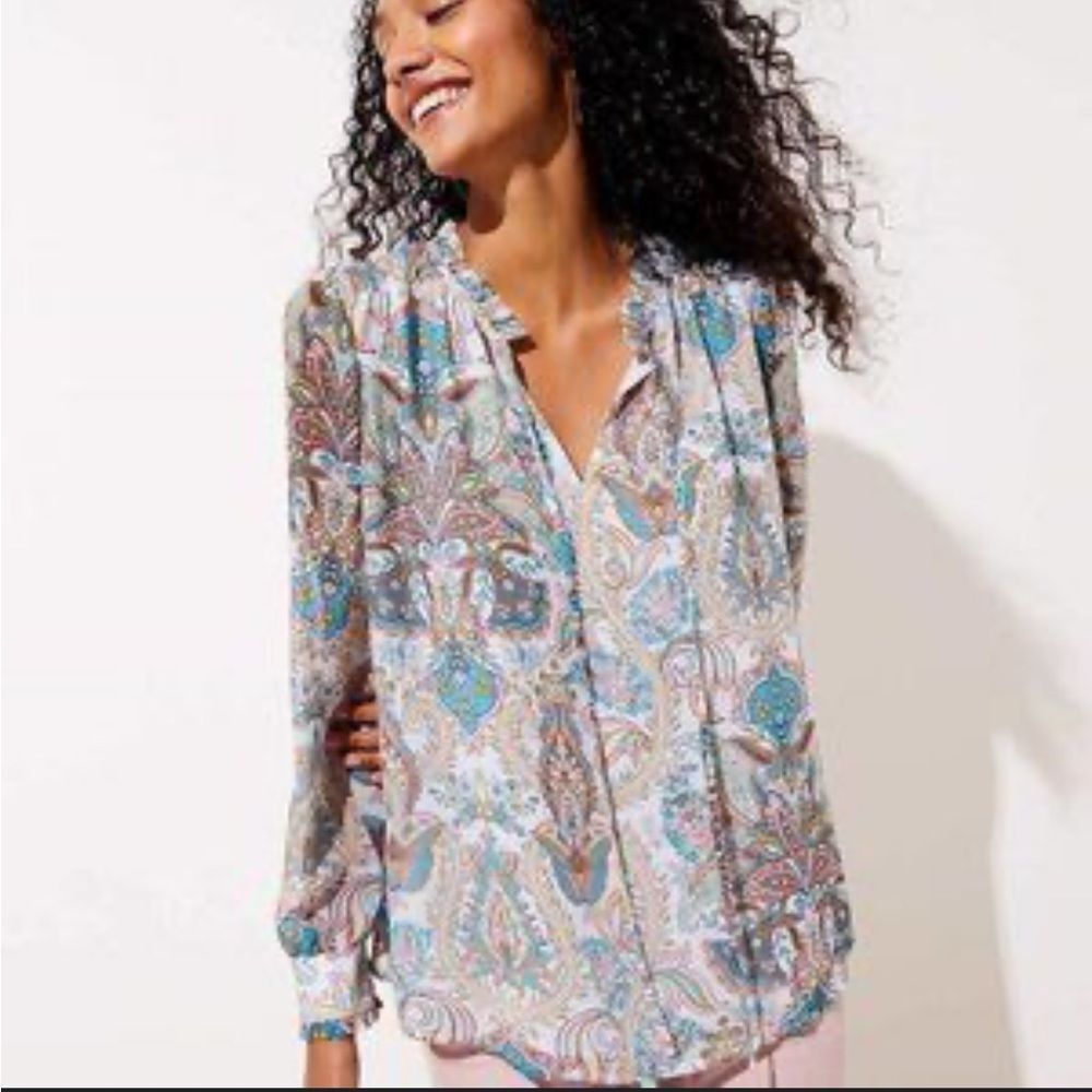 Loft blue paisley long sleeve top - Picture 1 of 9